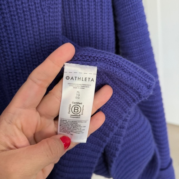 Athleta Wool Cashmere Azalea Sweater Noble purple Blue Mock-Neck Sweater - Picture 6 of 7